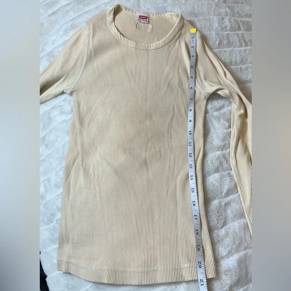 Levi’s Girls S Cream Ribbed Long Sleeve Tunic Tee Fall Winter Spring 100% Cotton